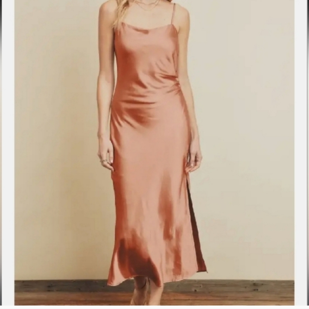 Dress Forum Orange Satin Midi  Side Slit Dress Medium
